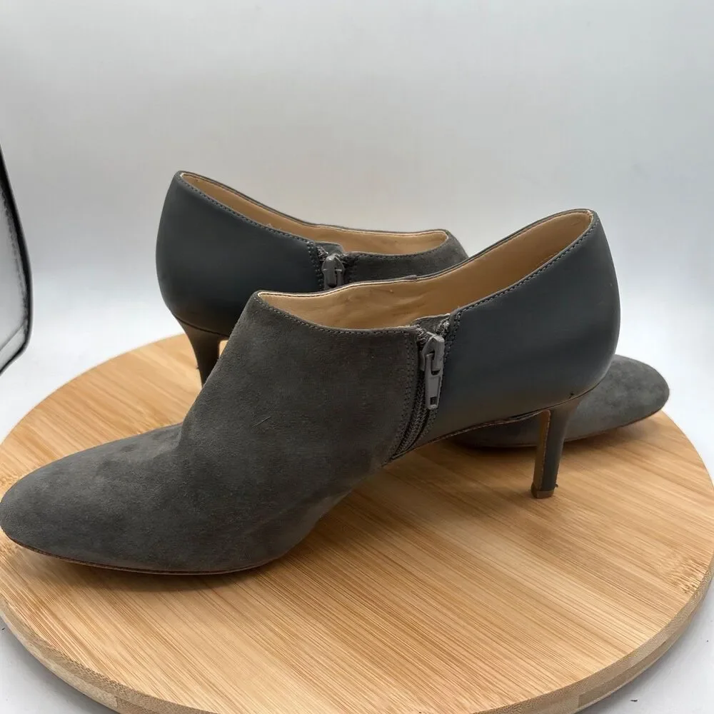 Miss Albright Anthropologie Two-Tone Gray Suede Leather Heel Bootie 8.5 Zip USA